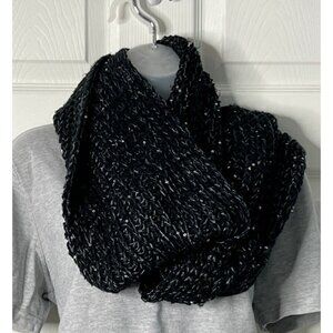 Knit Black Infinity Scarf with Metallic Threads & Sequins - Good Condition